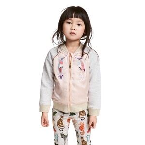 Katie Scott H&M Kids Pink Satin Gold and Gray Bomber Jacket